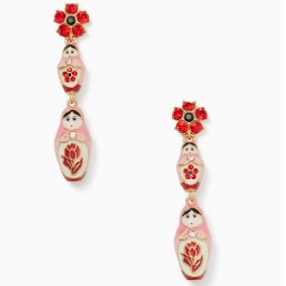Kate Spade Gold New Ooh La La Dollface Pink Russian Dolls Linear Stud Earrings